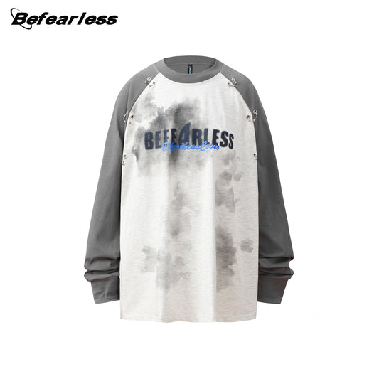 Dirty Eyelet Letter Print Long Sleeve T-Shirt WN26187