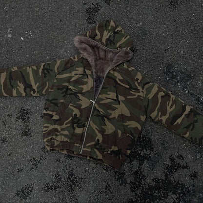 Camouflage Fake Fur Collar Hooded Puffer Jacket WN28044