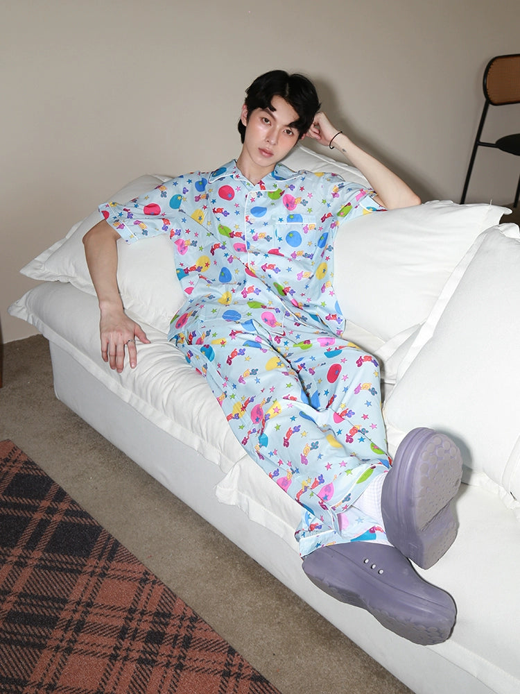 Graffiti Print Short Sleeve Shirt & Lounge Pants Setup WN20206