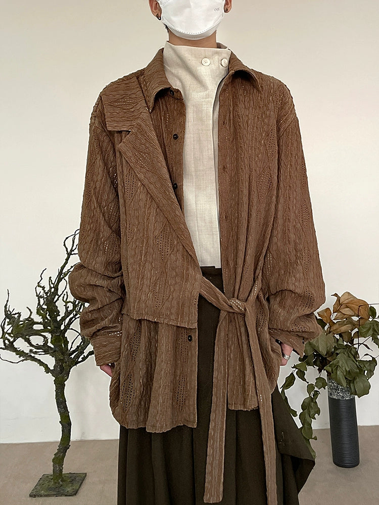 Jacquard Hollow-Out Patchwork Long Sleeve Shirt WN19960