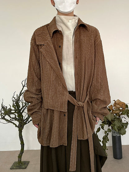 Jacquard Hollow-Out Patchwork Long Sleeve Shirt WN19960