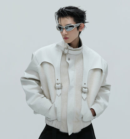 Deconstructed Fake Layered Crocodile Texture Furry PU Leather Jacket WN21723