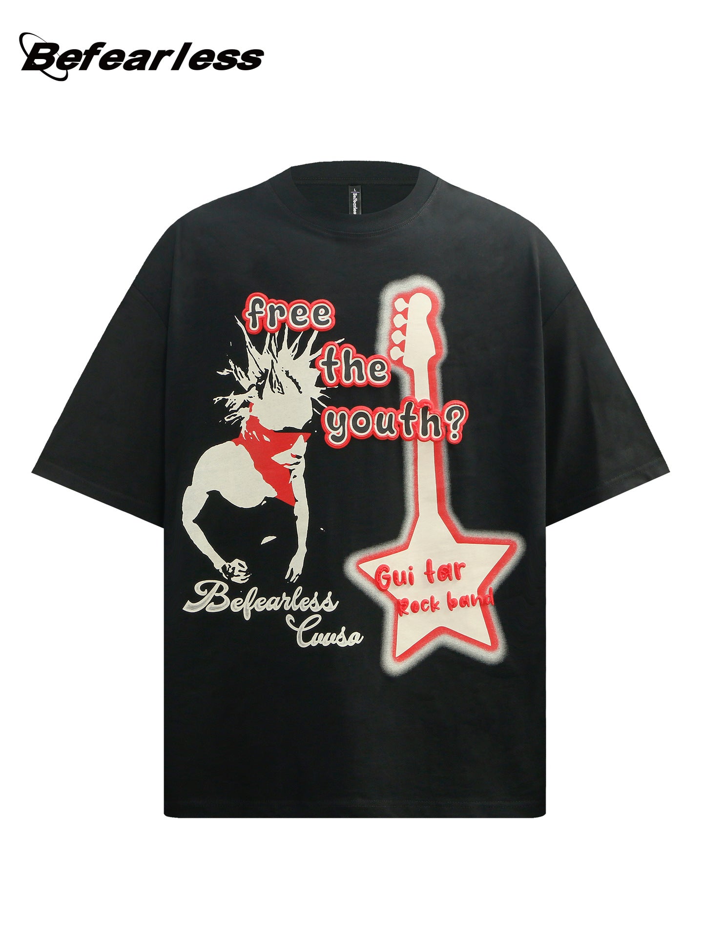 Rock Guitar Print Oversize Short Sleeve T-Shirt WN26350