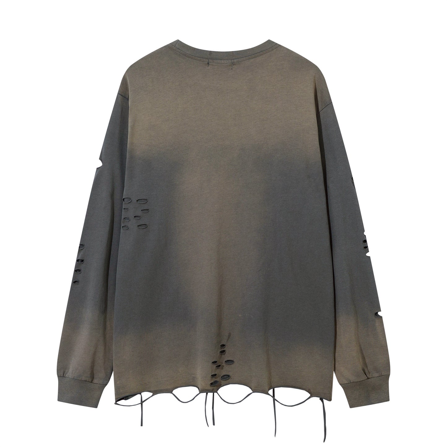 Damage Washed Gradient Letter Embroidery Oversize Long Sleeve T-Shirt WN11120