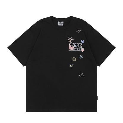 Butterfly Flower Embroidery Short Sleeve T-Shirt WN26781