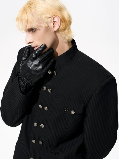 Striped Double-Breasted Standing-Collar Tailored Jacket & Straight Leg Trousers Setup WN21765