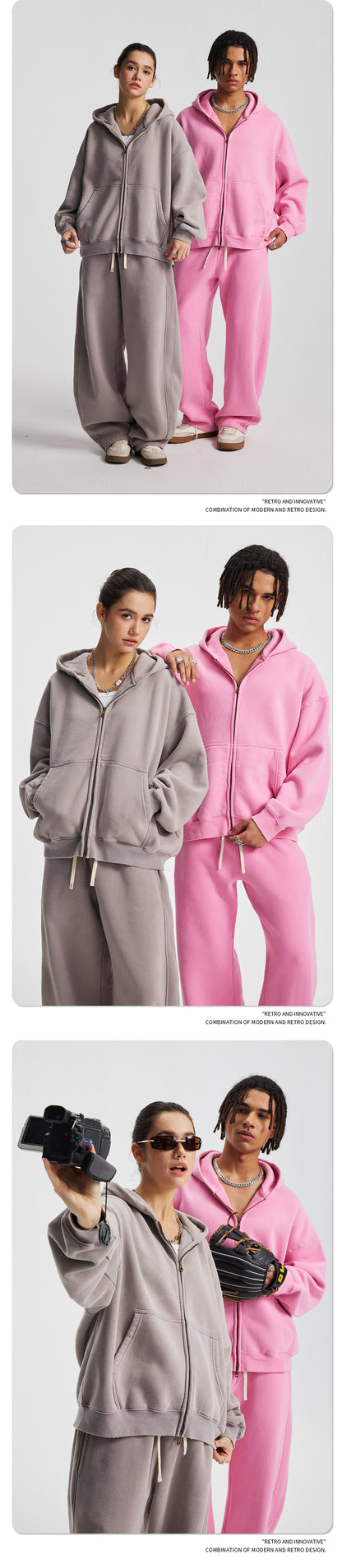 Fleece Lining Zip-Up Wax Dye Zipper Hoodie WN23111