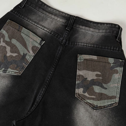 Butterfly Print Camouflage Wide Leg Denim Jeans WN25492
