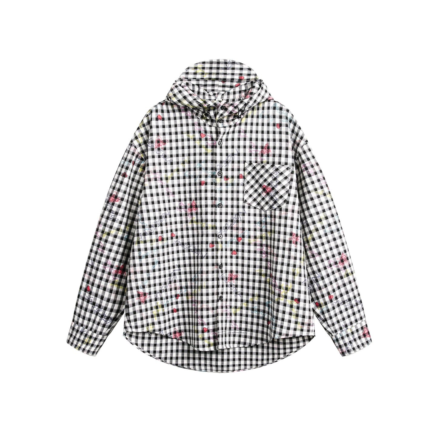 Simple Checkered Graffiti Hooded Shirt WN8240