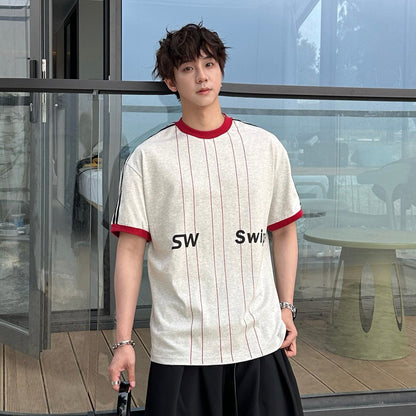 Letter Pinstripe Short Sleeve T-Shirt WN25204
