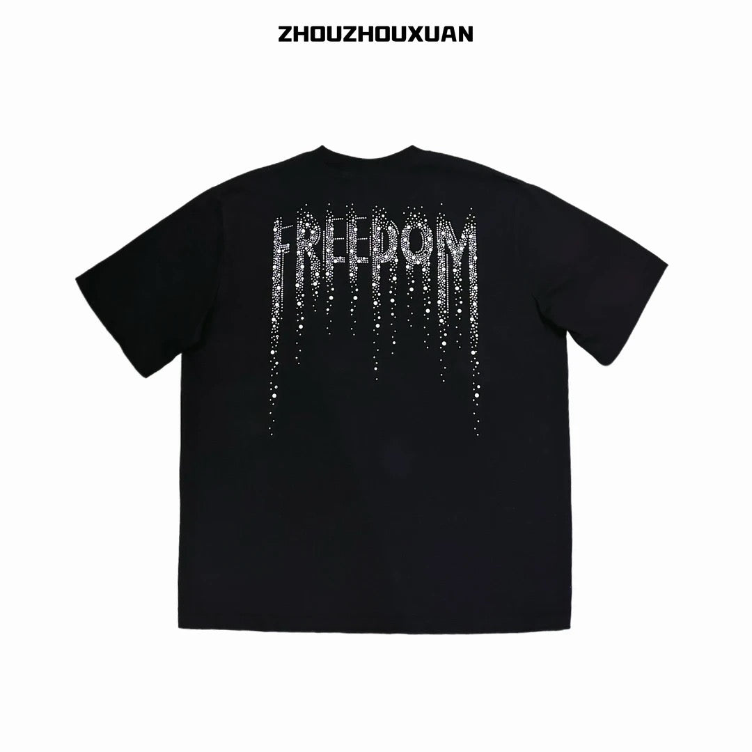 Rhinestone Pearl Letter Short Sleeve T-Shirt WN20697