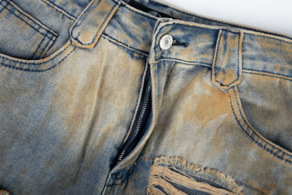 Heavy Damage Paint Wide Leg Denim Jeans WN28042