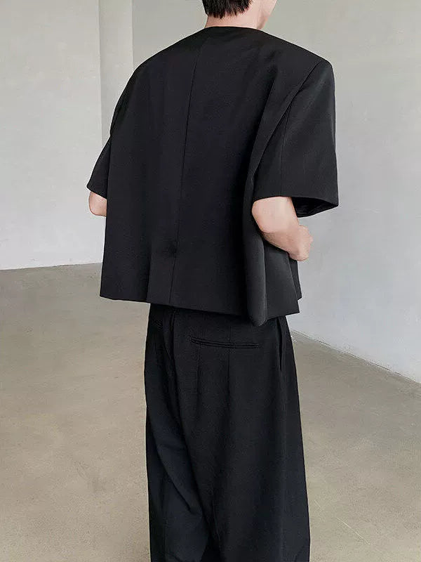 Chinese Style Shoulder Pad Short Sleeve Shirt WN19318