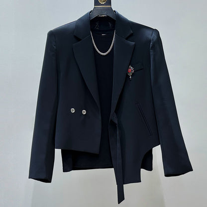 Asymmetric Short Shoulder-Pad Tailored Jacket & Flare Trousers Setup WN23848