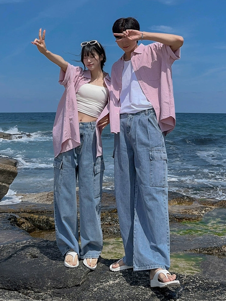 Utility Wide Leg Straight Cargo Denim Jeans WN20253