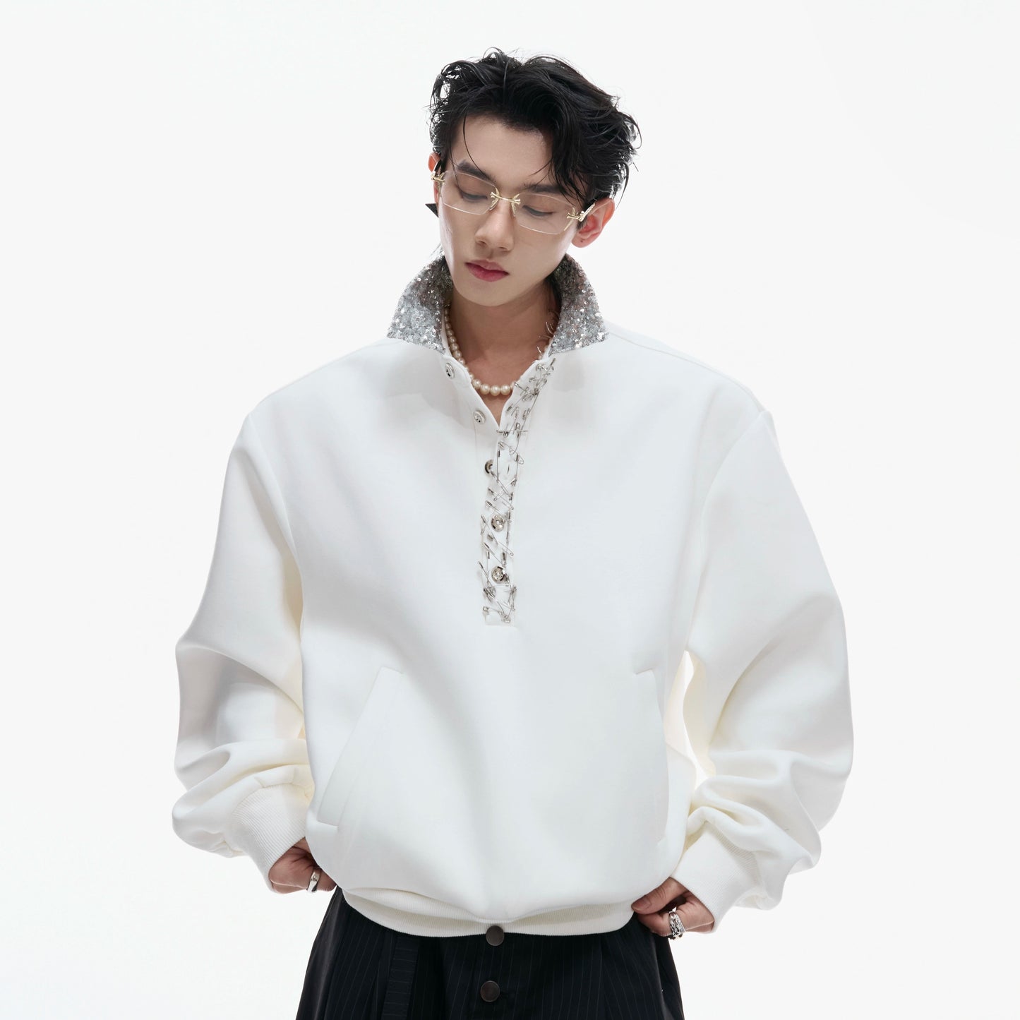 Sequin Pin Long Sleeve Polo Shirt WN21218