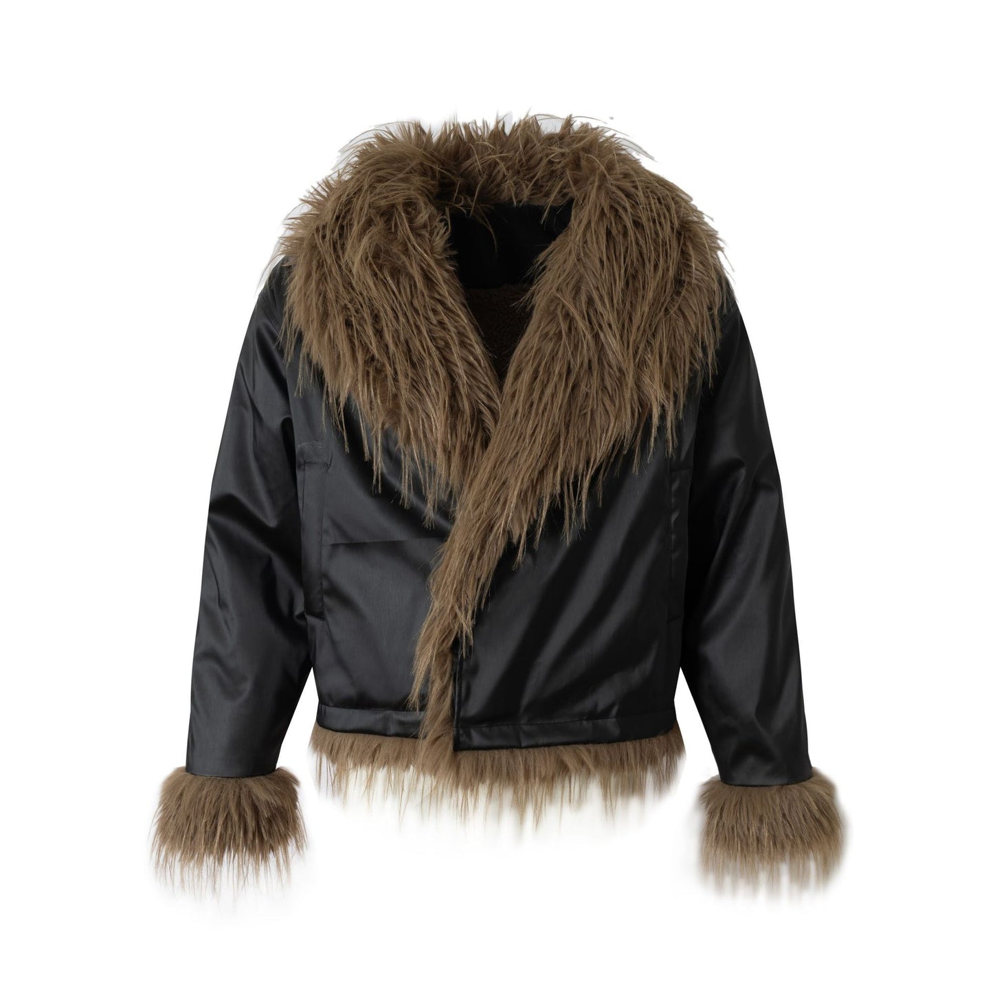 Fake Fur Collar Fleece Lining PU Leather Jacket WN21894