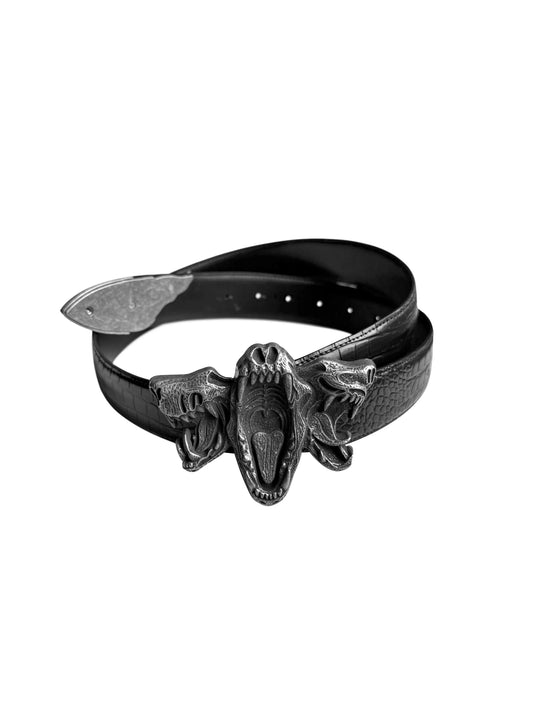 WN27053 CinderVein SASI Same Three-Headed Beast Bone Belt Zinc Alloy Top Layer Cowhide Crocodile Embossed Belt WN27053