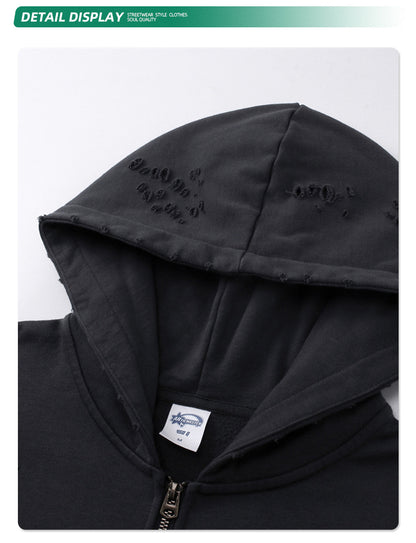 Oversize Damage Double Zipper Hoodie WN9975