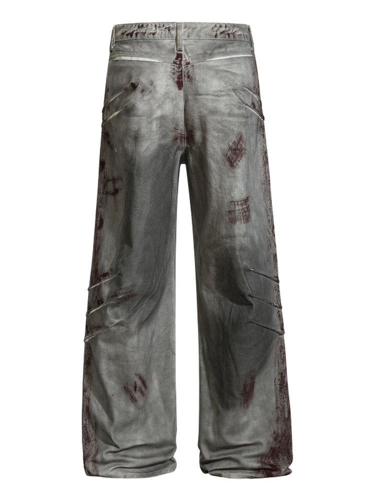 Blood Stain Scratch Damage Deconstructed Flare Denim Jeans WN24242