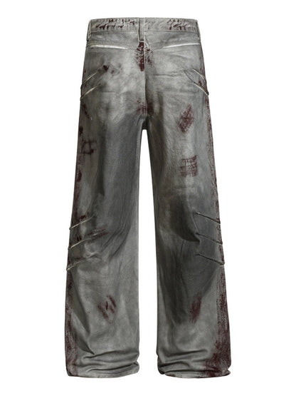 Blood Stain Scratch Damage Deconstructed Flare Denim Jeans WN24242