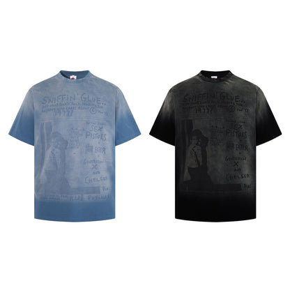 Washed Portrait Graphic Short Sleeve T-Shirt WN25490