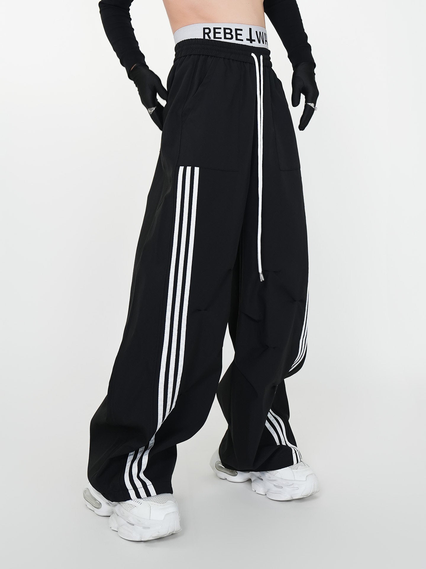 Stripe Line Drawstring Wide Leg Pants WN24136