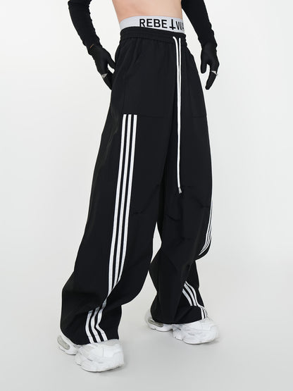 Stripe Line Drawstring Wide Leg Pants WN24136