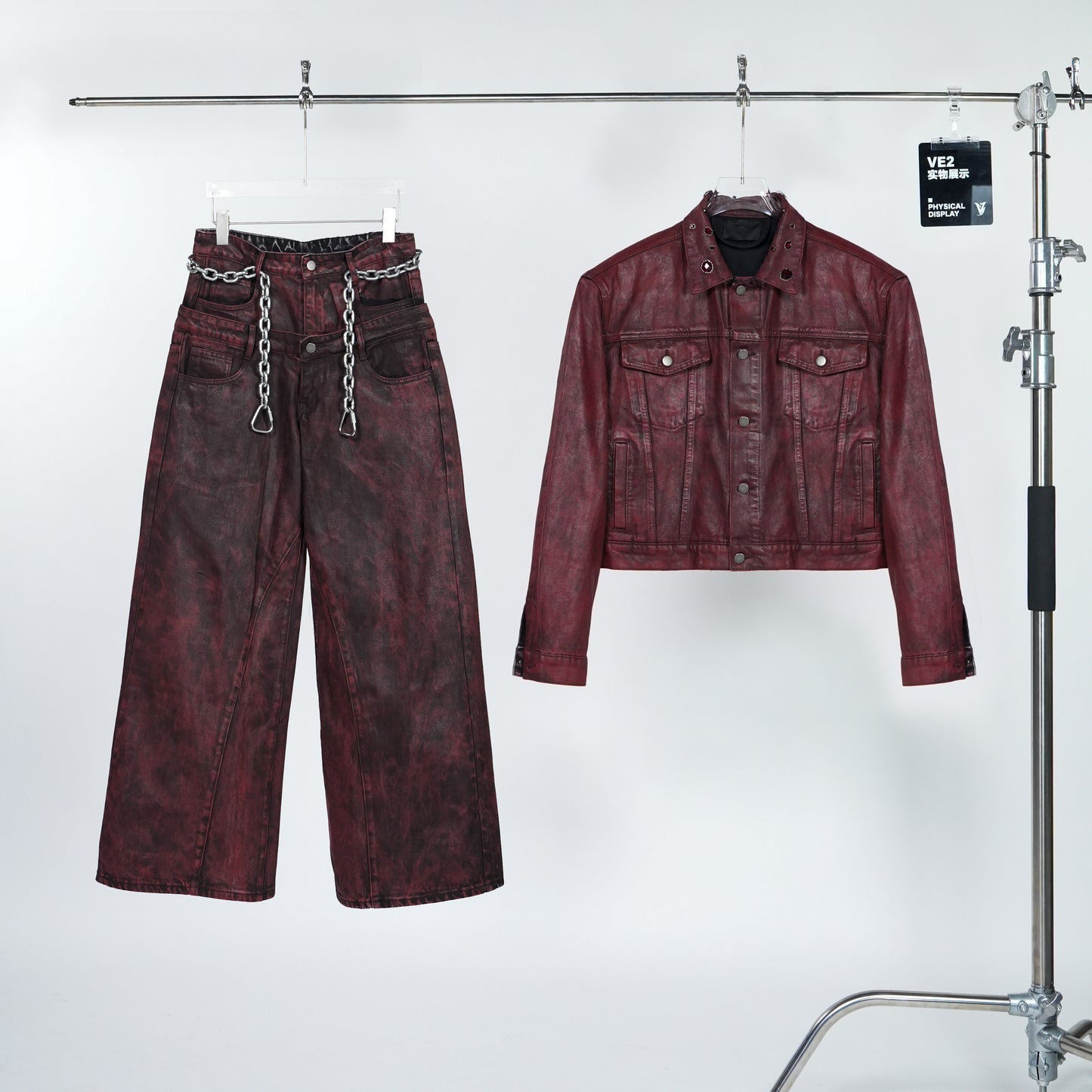 Wax Coated Short Denim Jacket & Wax Coated Wide Leg Denim Jeans Setup WN24305