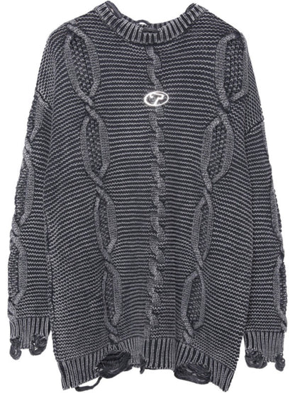 Damage Cable Oversize Knit Sweater WN22430