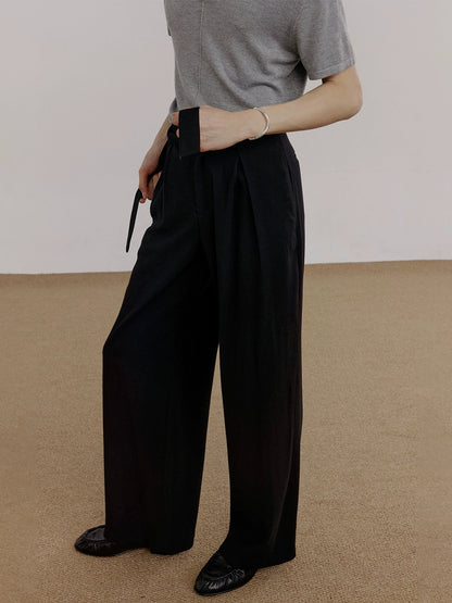 Belted Plain Wide Leg Pants WN21630