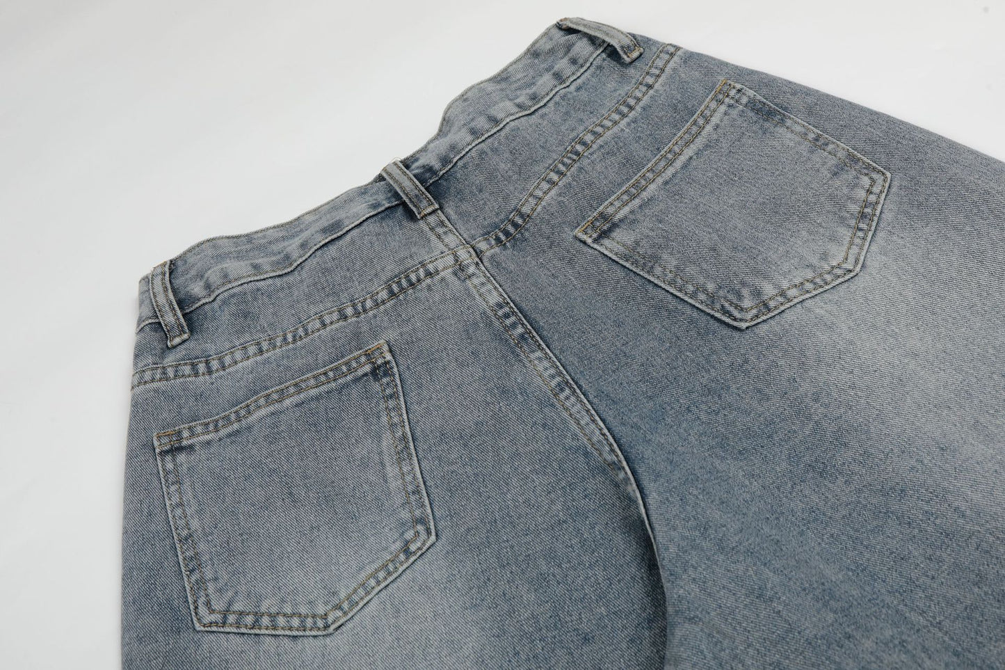 Button Fly Curved Wide Leg Denim Jeans WN25733