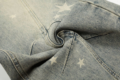 Star Print Curved Denim Jeans WN25482