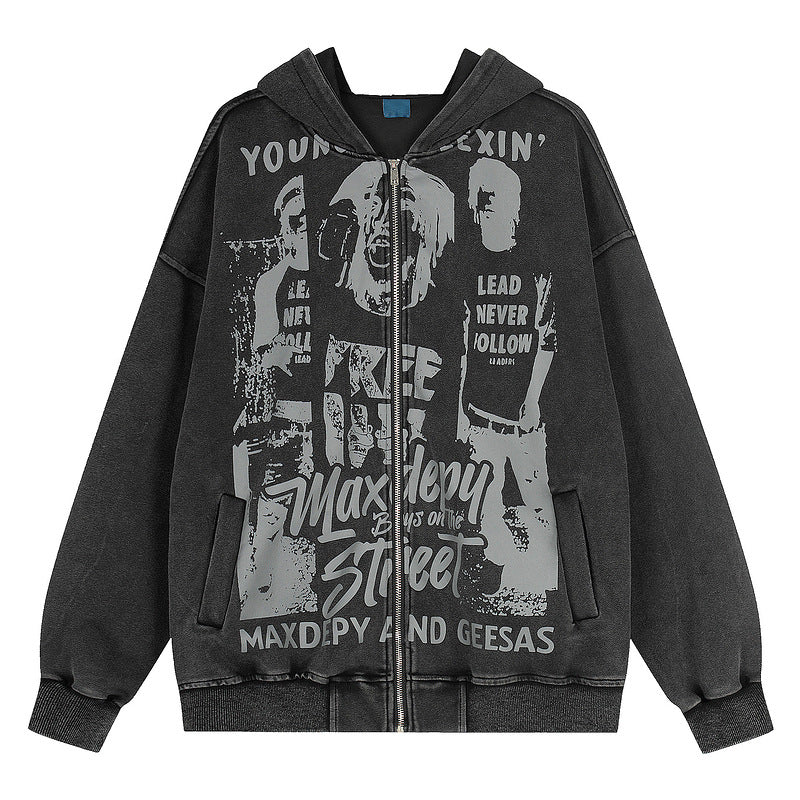 Graphic Art Print Zipper Hoodie WN23566