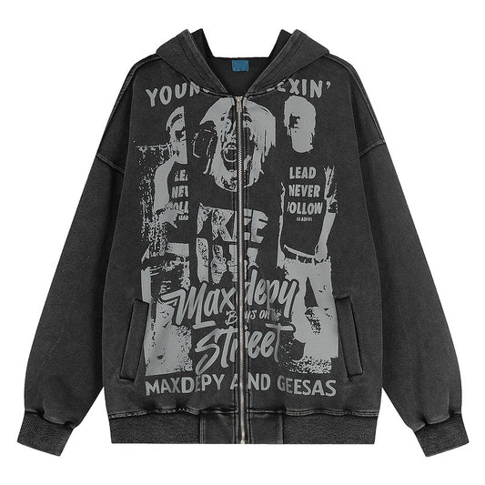 Graphic Art Print Zipper Hoodie WN23566