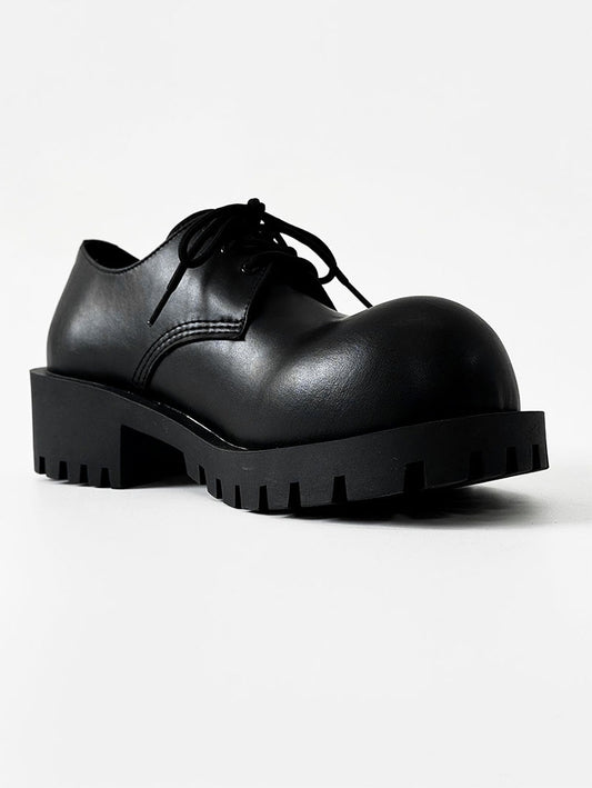 Round-Toe Upturned Thick Sole Leather Derby Shoes WN19134