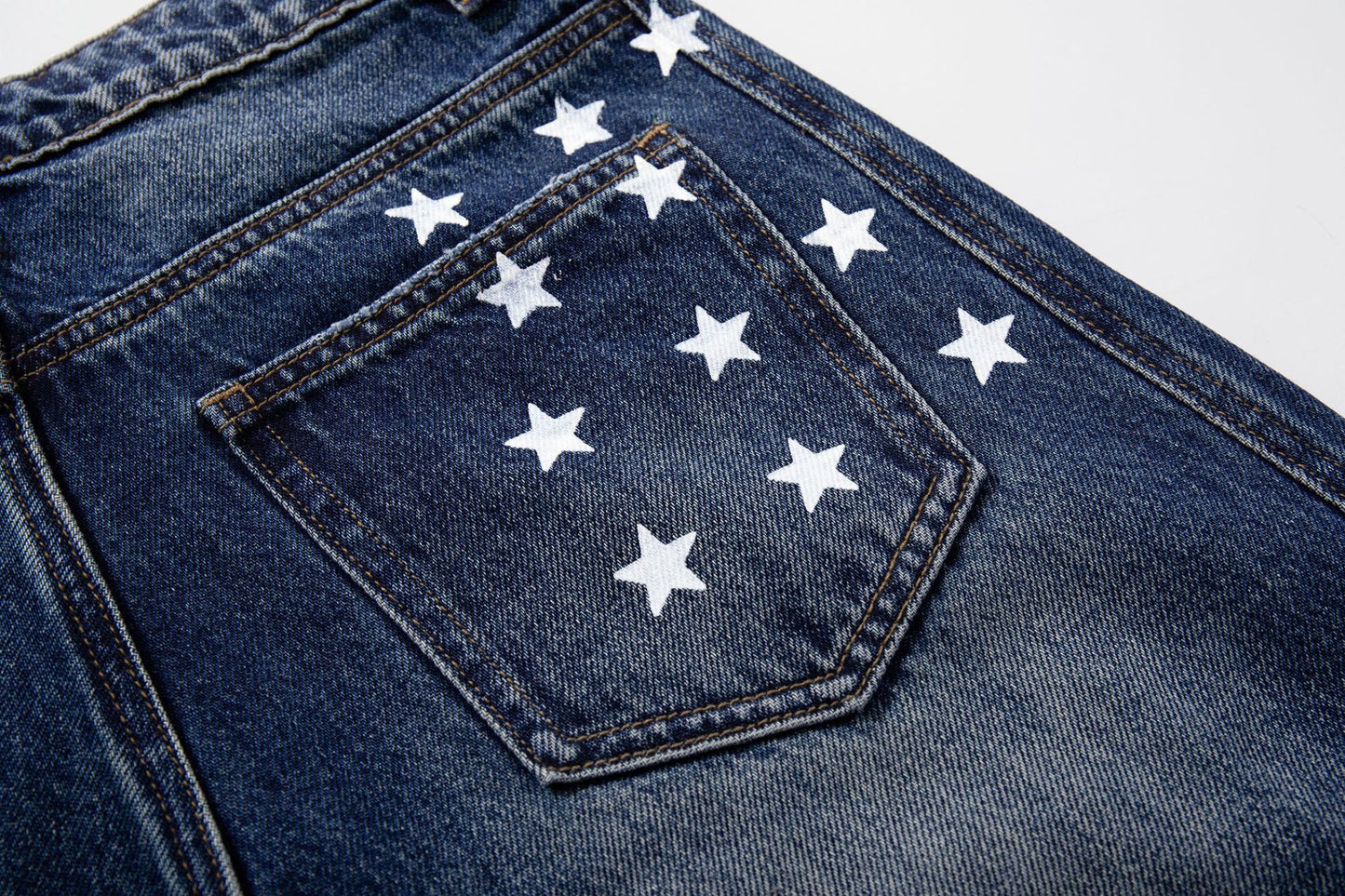 Star Print Curved Wide Leg Denim Jeans WN25727
