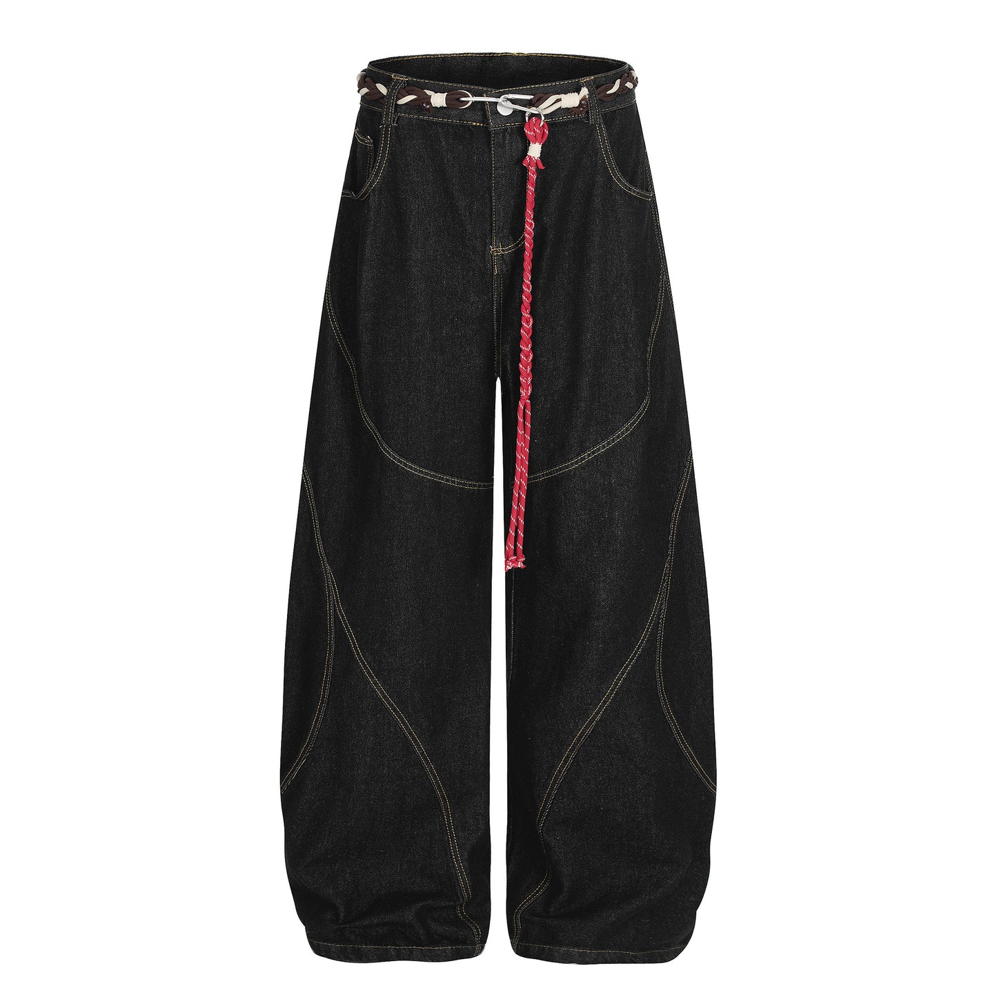 Belt Curved Wide Leg Denim Jeans WN25756