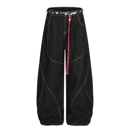 Belt Curved Wide Leg Denim Jeans WN25756