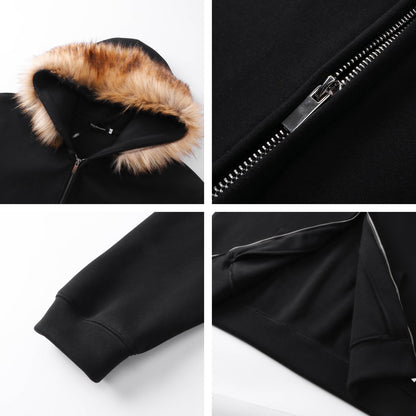 Fake Fur Fleece Lining Zipper Hoodie WN11114