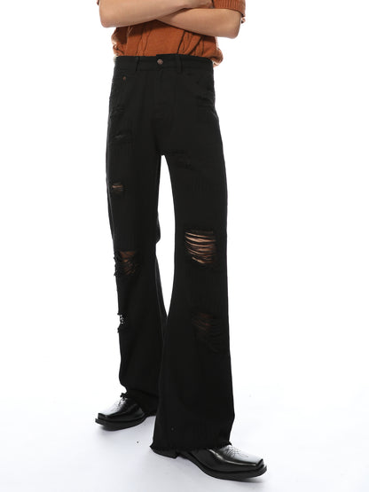 Damage Wide-Leg Straight Denim Jeans WN7076