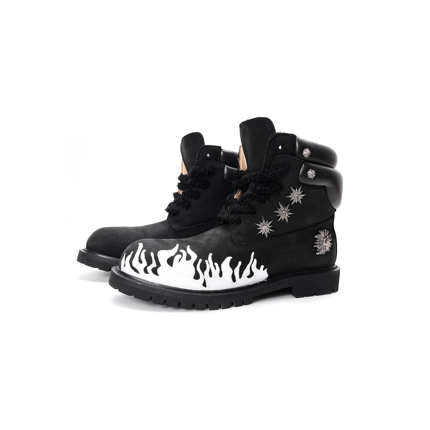 Metal Design Hand-Painted Flame Martin Boots WN22656