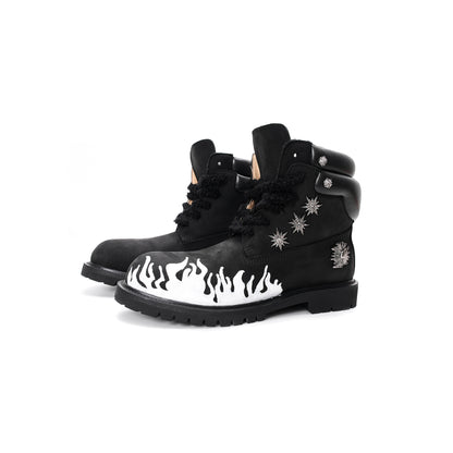 Metal Design Hand-Painted Flame Martin Boots WN22656