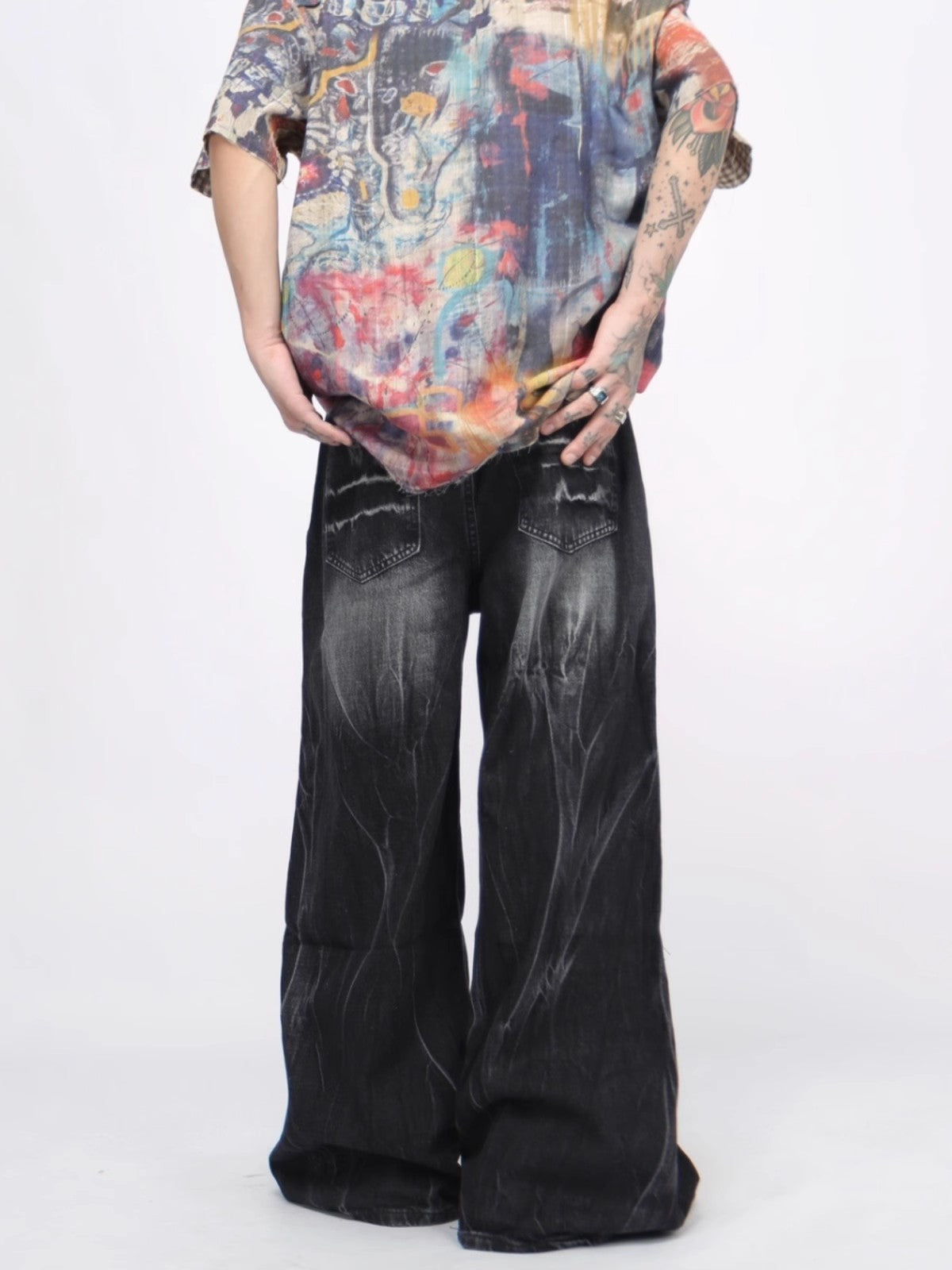 Tie Dye Wide-Leg Straight Denim Jeans WN6950