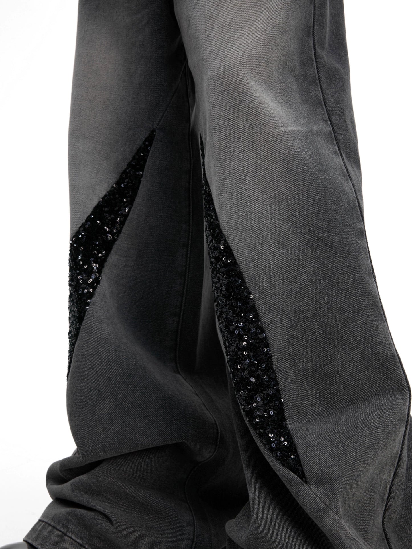 Washed Sequin Damage Straight Denim Jeans WN20670