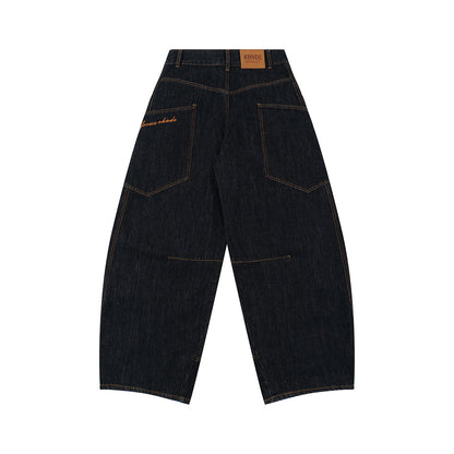 Patchwork Washed Straight-Leg Denim Jeans WN11327