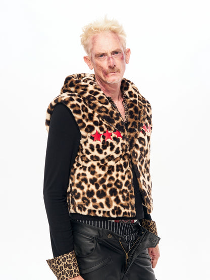 Leopard Fake Fur Hooded Vest WN22144