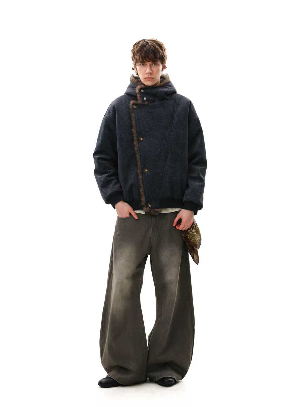 Deconstruction Fleece Lining Hooded Oversize Puffer Jacket WN27922