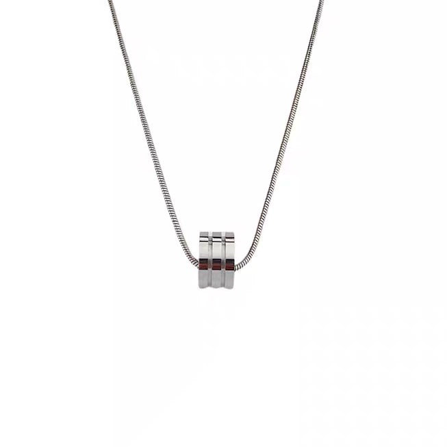 Cylinder Pendant Snake Bone Titanium Steel Necklace WN19241