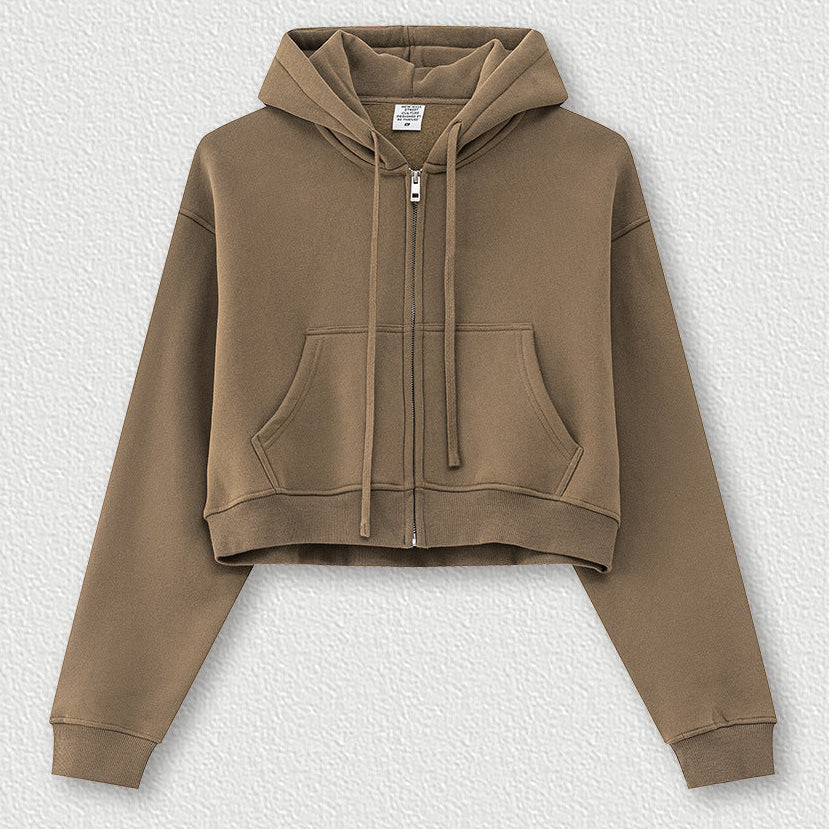 Cropped Sporty Zipper Hoodie & Sweat Jogger Pants & Straight-Leg Sweatpants Setup WN23116